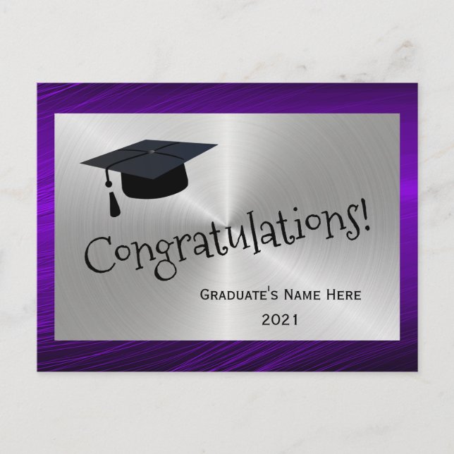 Postal Elegante Morado Plata Felicitaciones Graduación (Anverso)