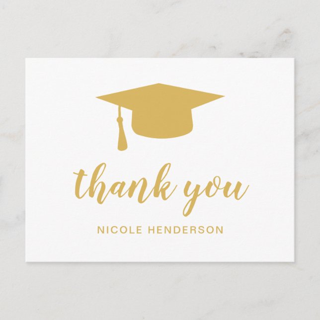 Postal Elegante Mortar Board Gold Graduation Gracias (Anverso)
