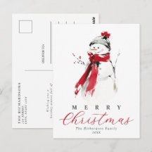 Elegante muñeco de nieve navideño en acuarela lind