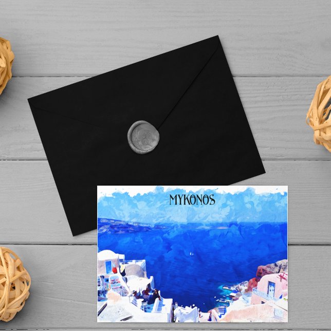 Postal Elegante Mykonos Grecia Cícladas Island Pintura (Stylish Mykonos Greece Cyclades Island Painting Postcard)