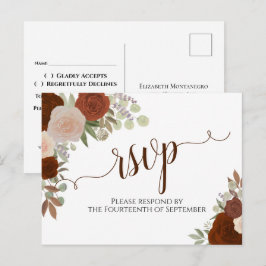 Postal Elegante Naranja de óxido Rosas acuarela matrimoni
