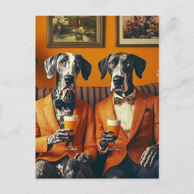 Postal Elegante Naranja de perros grandes de danés (Anverso)