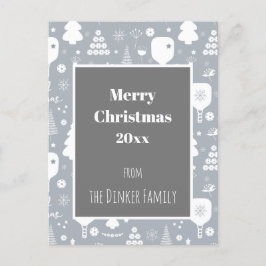 Postal Elegante Navidad blanca y gris Feliz