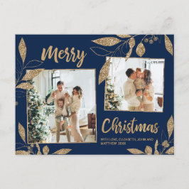 Postal Elegante Navidad Botánico de Oro de la Marina 2