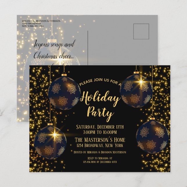 Postal Elegante Navidad de Baudibles de Oro Negro Invitac (Anverso / Reverso)