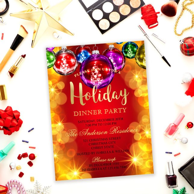 Postal Elegante Navidad de Baudibles de Oro Rojo Invitaci (Subido por el creador)