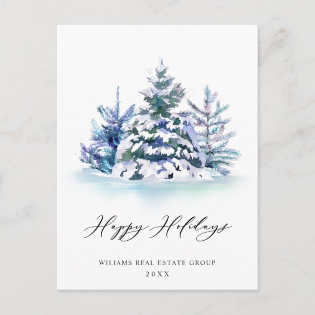 Postal Elegante Navidad de Pino Árbol Saludo Corporativo (Anverso)