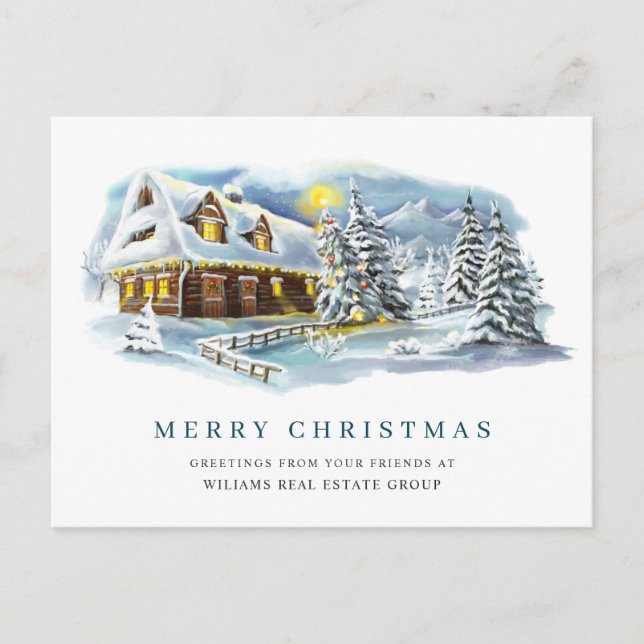 Postal Elegante Navidad de Pino Árbol Saludo Corporativo (Anverso)