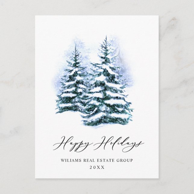 Postal Elegante Navidad de Pino Árbol Saludo Corporativo (Anverso)