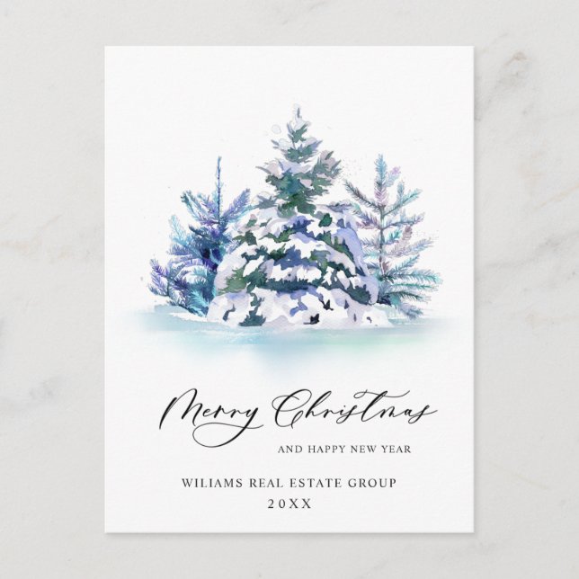 Postal Elegante Navidad de Pino Árbol Saludo Corporativo (Anverso)