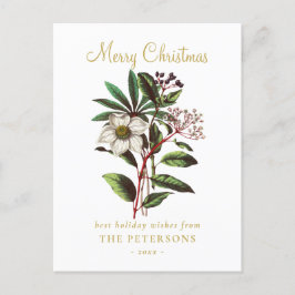 Postal Elegante Navidades botánicos de época Rosa Flor