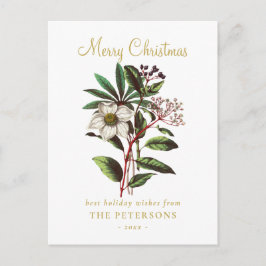 Postal Elegante Navidades botánicos de época Rosa Flor