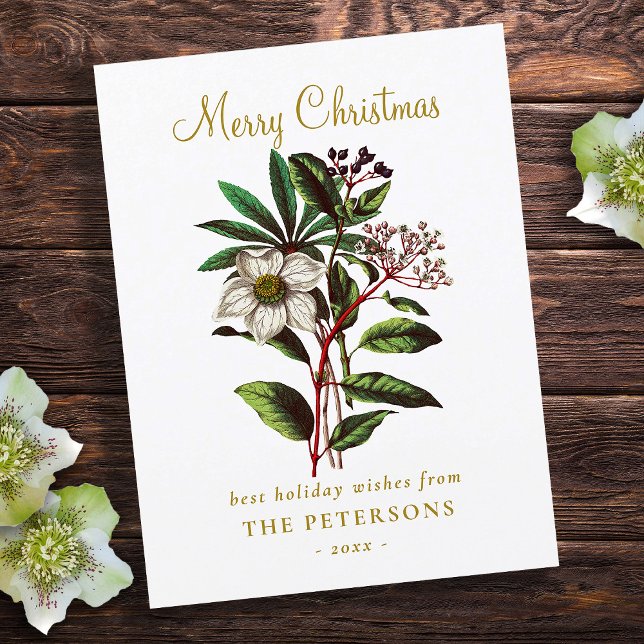 Postal Elegante Navidades botánicos de época Rosa Flor (Subido por el creador)