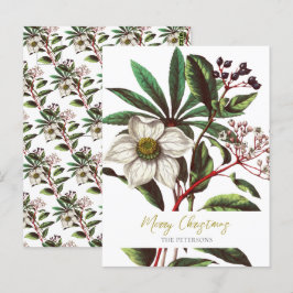 Postal Elegante Navidades botánicos de época Rosa Flor