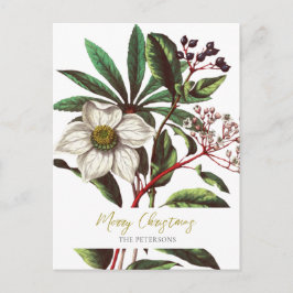 Postal Elegante Navidades botánicos de época Rosa Flor