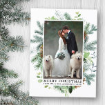 Postal Elegante Navidades de Boda de tramas de color de a<br><div class="desc">Elegante color de agua marco de pino mora Boda de Navidad foto tarjeta de verdor de vacaciones</div>