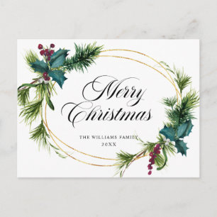 Postal Elegante Navidades de Holly Berry saludan sus vaca