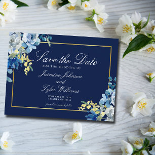 Postal Elegante Navy Blue Gold Floral Winter Ahorra La Fe
