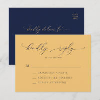 Elegante Navy Blue & Gold Wedding Minimal RSVP