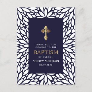 Postal Elegante Navy Blue Y Gold Baptism Gracias