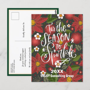 Postal Elegante Negocio de Poinsettia Rojo Floral Verdor