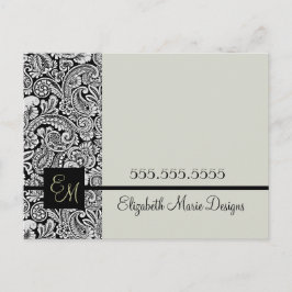 Postal Elegante Negra Damask Monogrammed Business