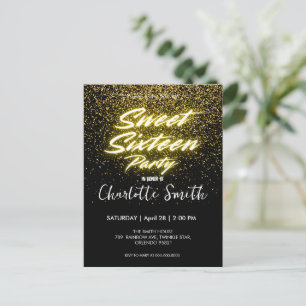 Postal Elegante neon dorado negro retro Cumpleaños Sweet 