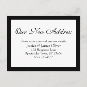 Postal Elegante Nuestra Nueva Dirección Simple Negro y Bl
