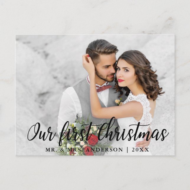 Postal Elegante nuestra primera foto Boda de Navidad (Anverso)