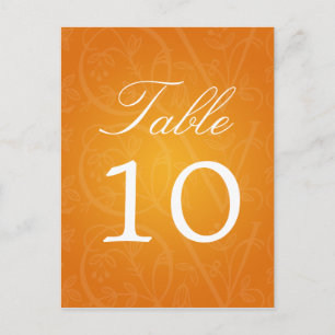 Postal Elegante Número de Mesa Amor Naranja Floreciente