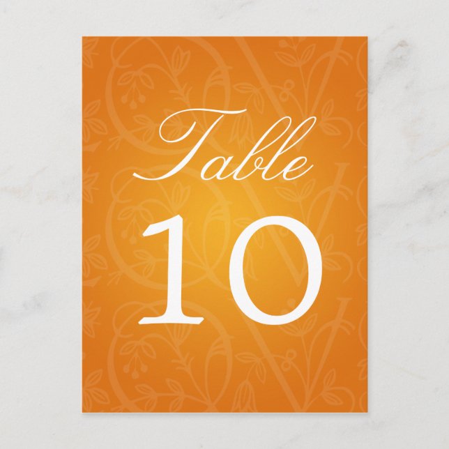 Postal Elegante Número de Mesa Amor Naranja Floreciente (Anverso)