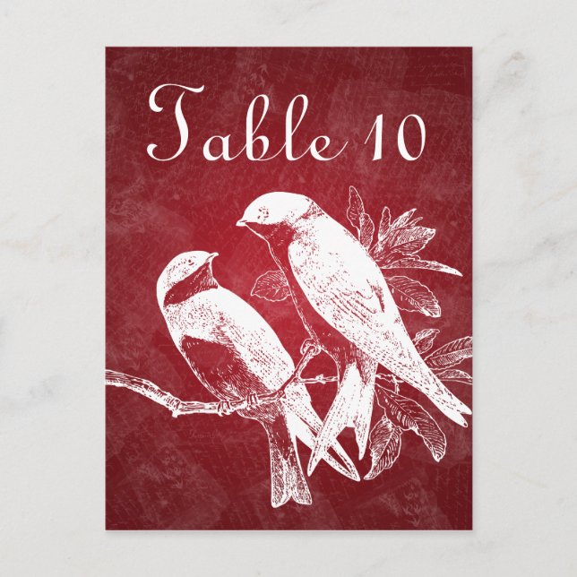 Postal Elegante número de mesa Aves de amor Rojo (Anverso)