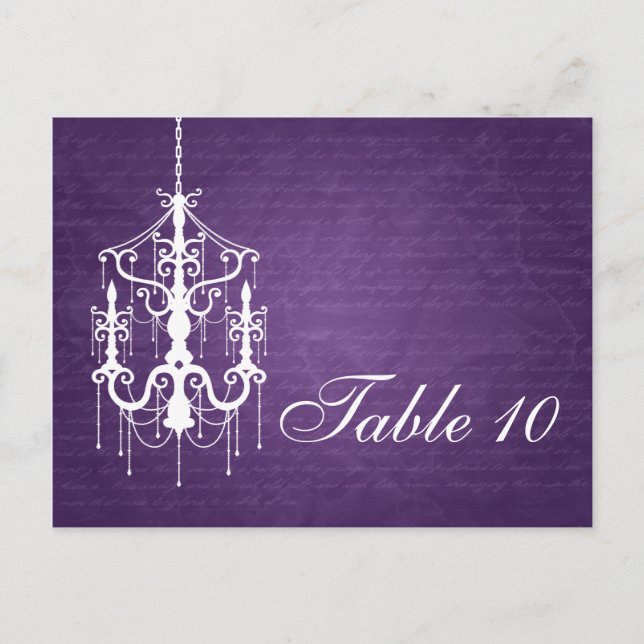 Postal Elegante Número de Mesa Candelabro Púrpura (Anverso)
