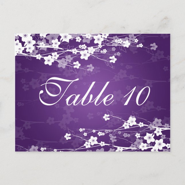 Postal Elegante número de mesa cerezo flor morado (Anverso)
