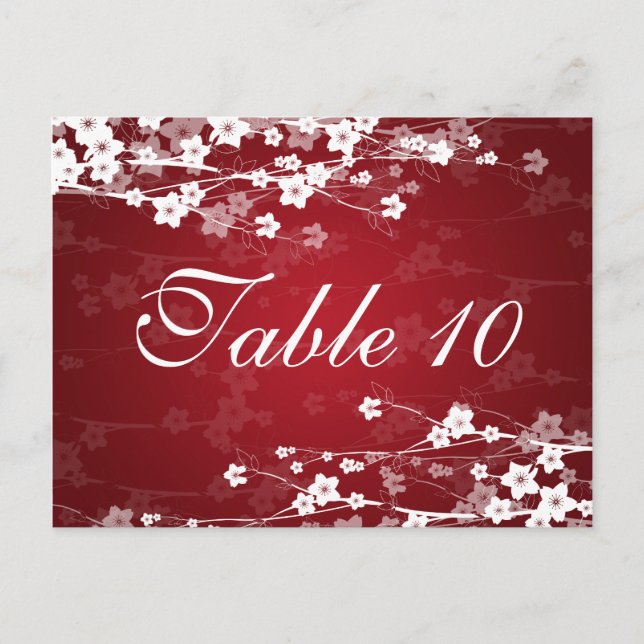 Postal Elegante Número de Mesa Cerezo Flor Rojo (Anverso)