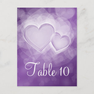 Postal Elegante Número de Mesa Corazones Modernos Púrpura