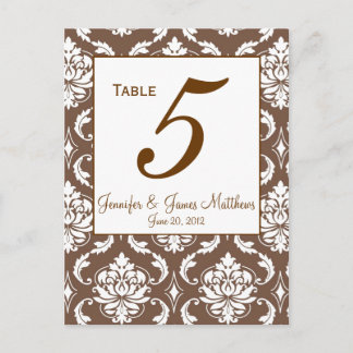 Postal Elegante número de mesa de matrimonio de damasco m