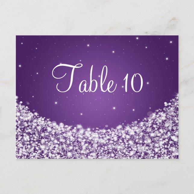 Postal Elegante Número de Mesa Estrella Sparkle Purple (Anverso)