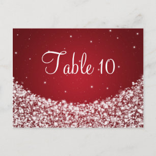 Postal Elegante Número de Mesa Estrella Sparkle Rojo