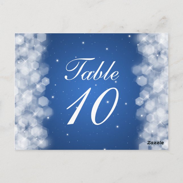Postal Elegante Número de Mesa Fiesta Esparkle Azul (Reverso)