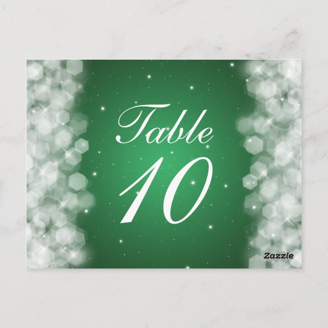Postal Elegante número de mesa Fiesta Esparkle verde esme (Reverso)