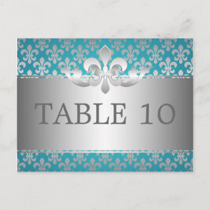 Postal Elegante Número De Mesa Fleur De Lis Blue