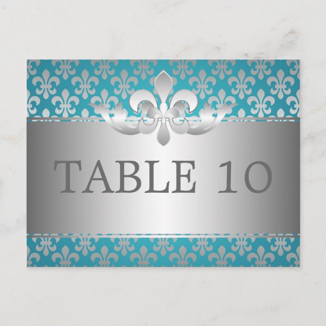 Postal Elegante Número De Mesa Fleur De Lis Blue (Anverso)