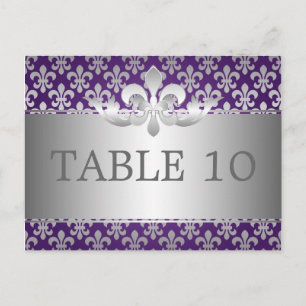 Postal Elegante Número De Mesa Fleur De Lis Purple