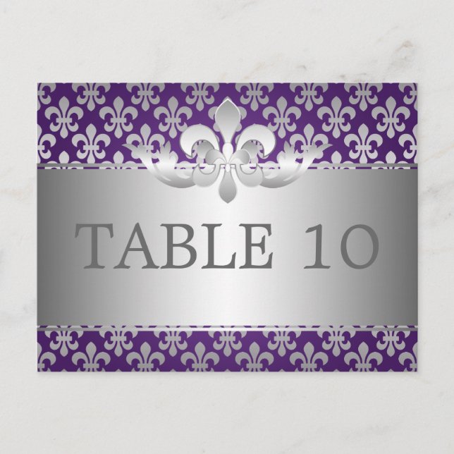 Postal Elegante Número De Mesa Fleur De Lis Purple (Anverso)
