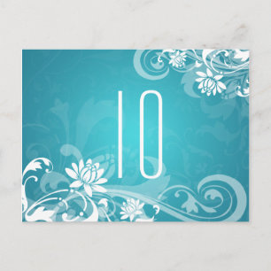 Postal Elegante Número De Mesa Floral Swirls Azul