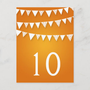 Postal Elegante Número de Mesa Naranja de Amo Bunting