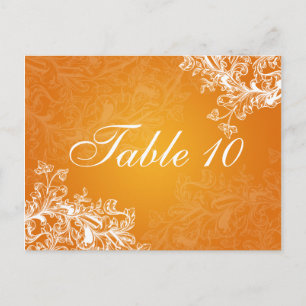 Postal Elegante Número de Mesa Naranja de Swirls Vintage
