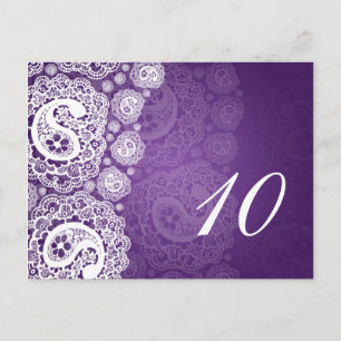 Postal Elegante Número de Mesa Paisley Lace Purple