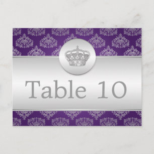 Postal Elegante Número de Mesa Real Corona Púrpura